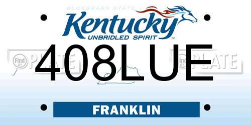 408LUE Kentucky License Plate