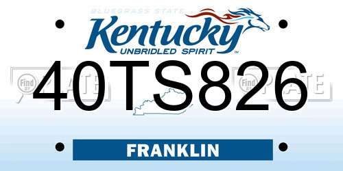 40TS826 Kentucky License Plate