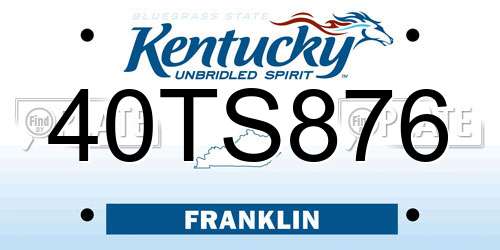 40TS876 Kentucky License Plate