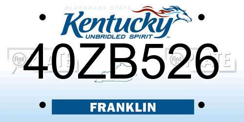 40ZB526 Kentucky License Plate