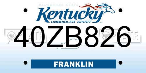 40ZB826 Kentucky License Plate