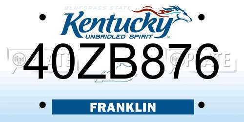 40ZB876 Kentucky License Plate