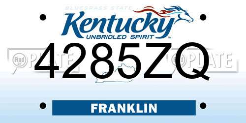 4285ZQ Kentucky License Plate