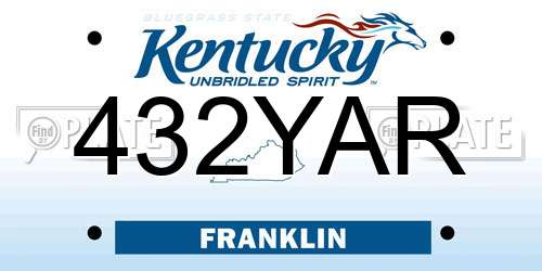 432YAR Kentucky License Plate