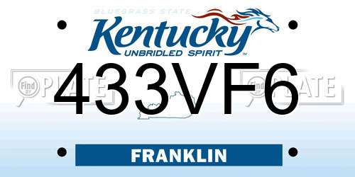 433VF6 Kentucky License Plate
