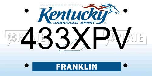 433XPV Kentucky License Plate