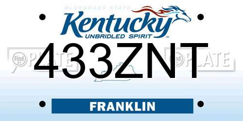 433ZNT Kentucky License Plate