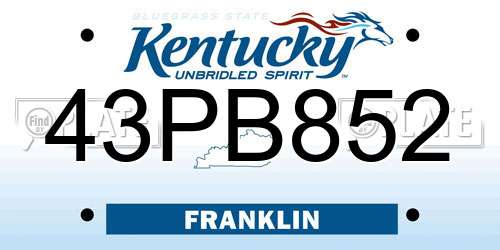 43PB852 Kentucky License Plate