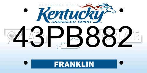 43PB882 Kentucky License Plate
