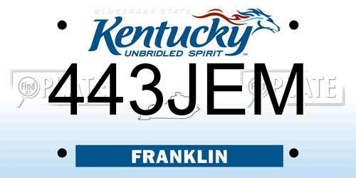443JEM Kentucky License Plate