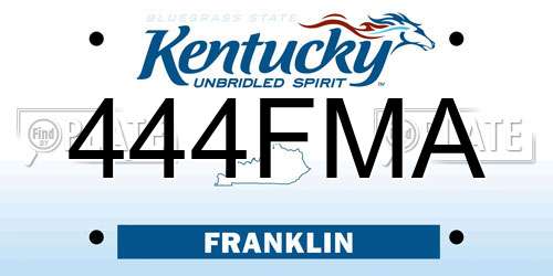 444FMA Kentucky License Plate