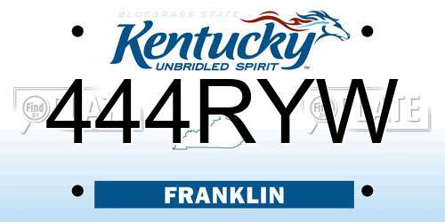 444RYW Kentucky License Plate