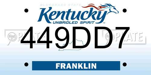 449DD7 Kentucky License Plate