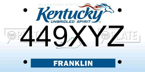 449XYZ Kentucky License Plate