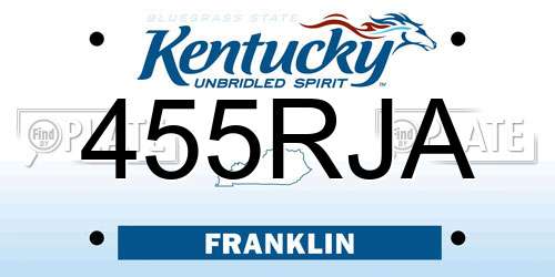 455RJA Kentucky License Plate