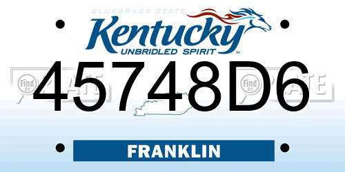 45748D6 Kentucky License Plate