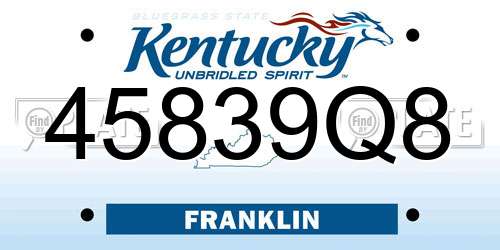 45839Q8 Kentucky License Plate