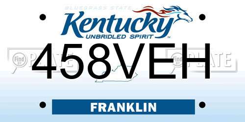 458VEH Kentucky License Plate