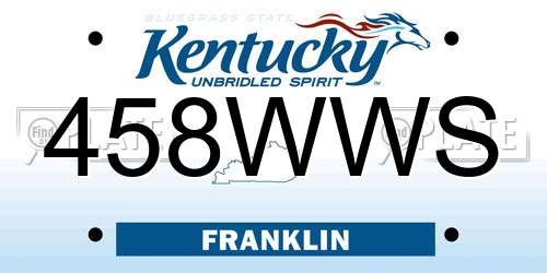 458WWS Kentucky License Plate