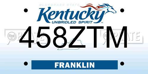 458ZTM Kentucky License Plate