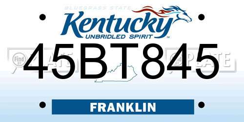 45BT845 Kentucky License Plate