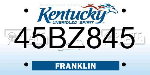 45BZ845 Kentucky License Plate