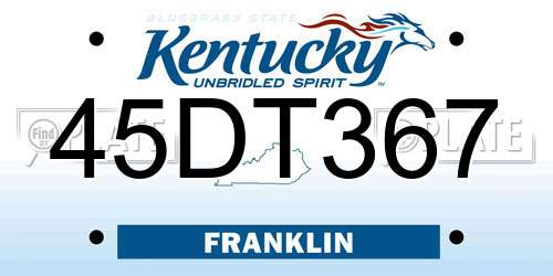 45DT367 Kentucky License Plate
