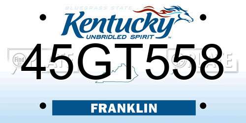45GT558 Kentucky License Plate