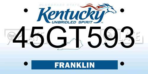 45GT593 Kentucky License Plate