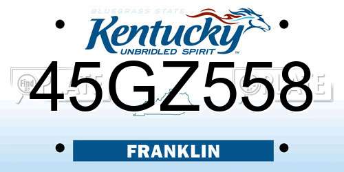 45GZ558 Kentucky License Plate