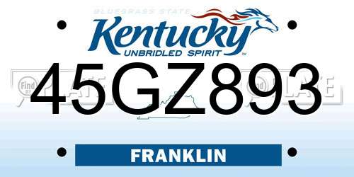 45GZ893 Kentucky License Plate