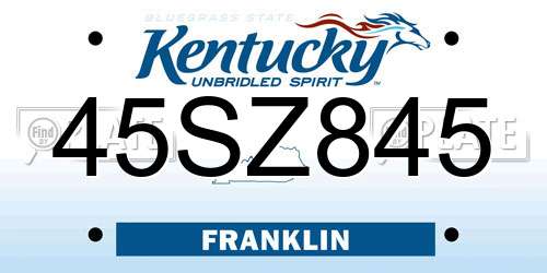 45SZ845 Kentucky License Plate