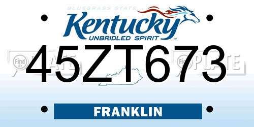 45ZT673 Kentucky License Plate