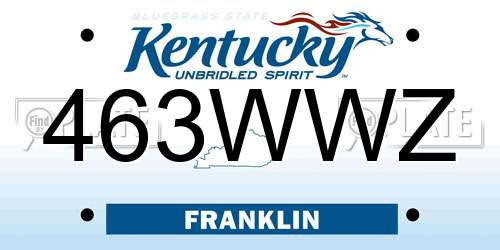 463WWZ Kentucky License Plate
