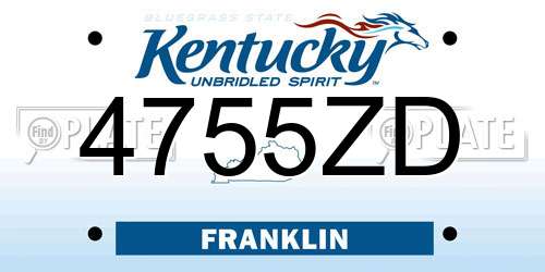 4755ZD Kentucky License Plate