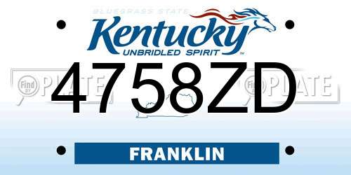4758ZD Kentucky License Plate