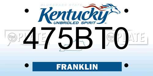 475BT0 Kentucky License Plate
