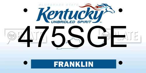 475SGE Kentucky License Plate
