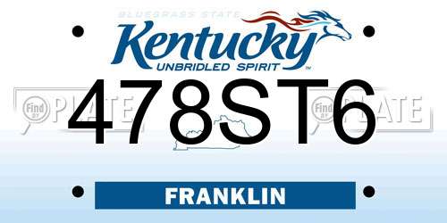478ST6 Kentucky License Plate