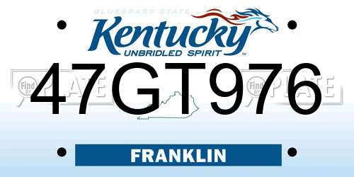 47GT976 Kentucky License Plate