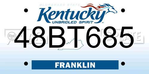 48BT685 Kentucky License Plate