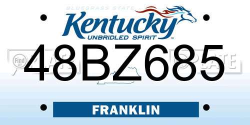 48BZ685 Kentucky License Plate