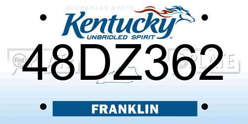 48DZ362 Kentucky License Plate