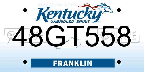 48GT558 Kentucky License Plate