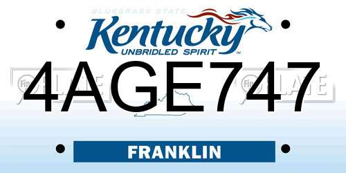 4AGE747 Kentucky License Plate