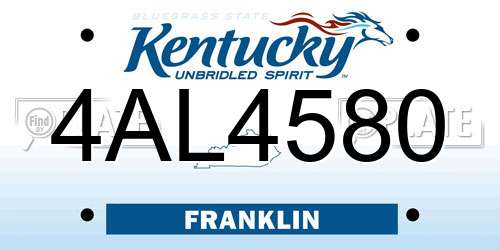 4AL4580 Kentucky License Plate