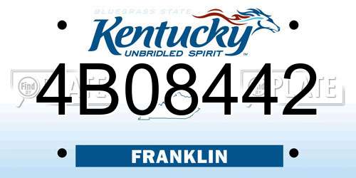 4B08442 Kentucky License Plate