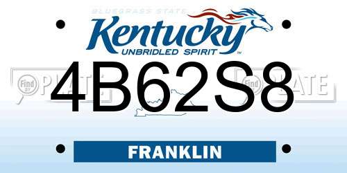 4B62S8 Kentucky License Plate