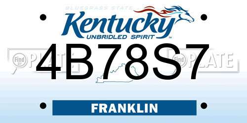 4B78S7 Kentucky License Plate