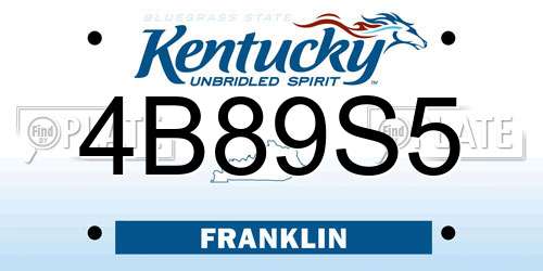 4B89S5 Kentucky License Plate